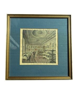 Antique Victorian Print Garrick Club London Framed 19th C Hand Colored